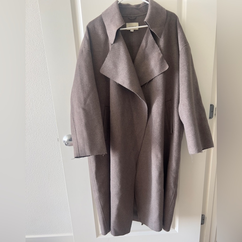 Brown Oversized Shawl-Collar Double Wool Maxi Wrap Slouch Coat